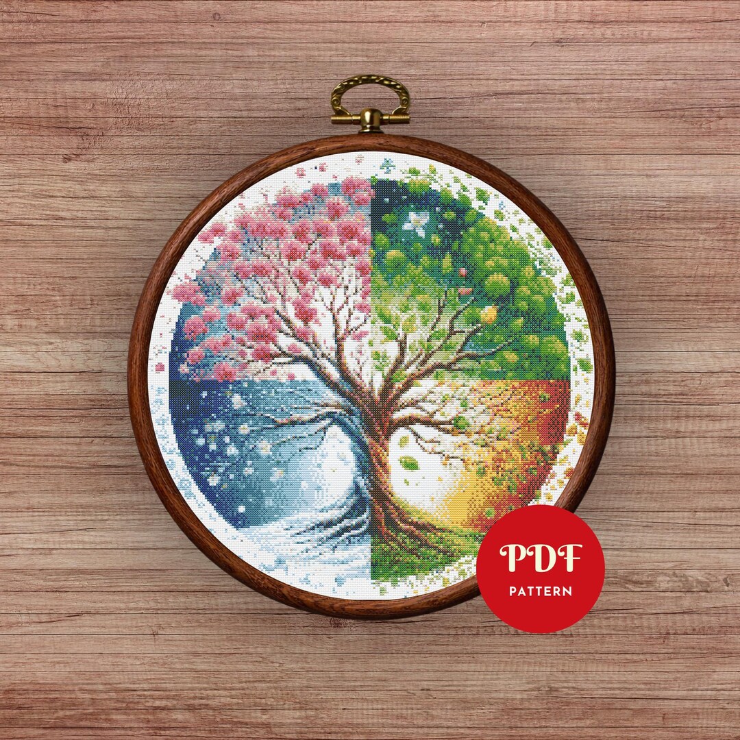 Four Seasons Tree Cross Stitch Pattern PDF, Life Tree Design (pattern ...