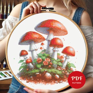 3D Mushroom Cross Stitch Pattern, Floral Embroidery Stitch Pattern, Embroidery, Flower Cross Stitch PDF Pattern File, Digital download