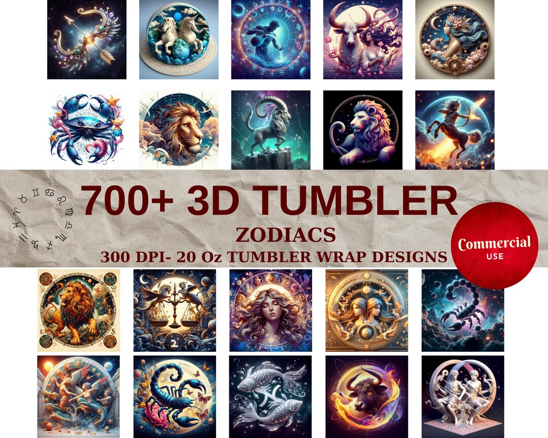 3D Zodiacs Tumbler Sublimation Design Bundle, Straight Designs, Zodiac