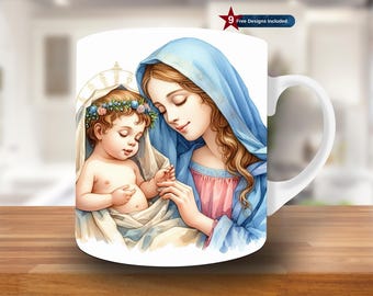 3D Jesus Nativity Mug Wrap, 11oz & 15oz Mug Template, Christian Mug Sublimation Design, Virgin Mary Mug Wrap Template, Instant Download PNG