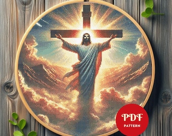 Patrón de punto de cruz de Jesús, diseño de bordado religioso, gráfico de bordado de fe, patrón de punto de cruz fácil en PDF, descarga instantánea, bricolaje