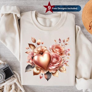 Pink Rose and Heart Png, Sublimation Design,Pink Rose Png,Flower Png, Floral Png,Rose Clipart,T-Shirt Design, Instant Download,DTF, Pink PNG
