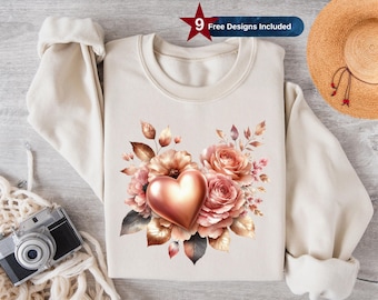 Pink Rose and Heart Png, Sublimation Design,Pink Rose Png,Flower Png, Floral Png,Rose Clipart,T-Shirt Design, Instant Download,DTF, Pink PNG