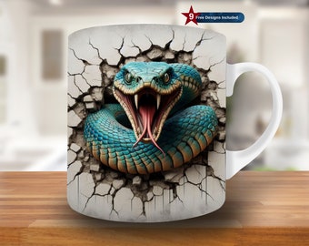 3D-Schlangen-Tassenmanschette (PNG), Reptilien-Sublimationsdesign, 11 oz, 15 oz (Digitaler Download)
