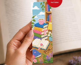 Cozy Books Bookmark Cross Stitch Pattern PDF, Reading Design (Pattern Keeper Compatible, Instant Download)