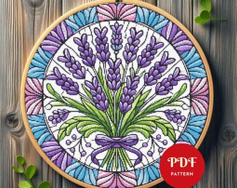 Lavender Bouquet Cross Stitch Pattern, Floral Embroidery Design, Needlepoint Chart, Easy Cross Stitch PDF Pattern, Instant Download,DIY