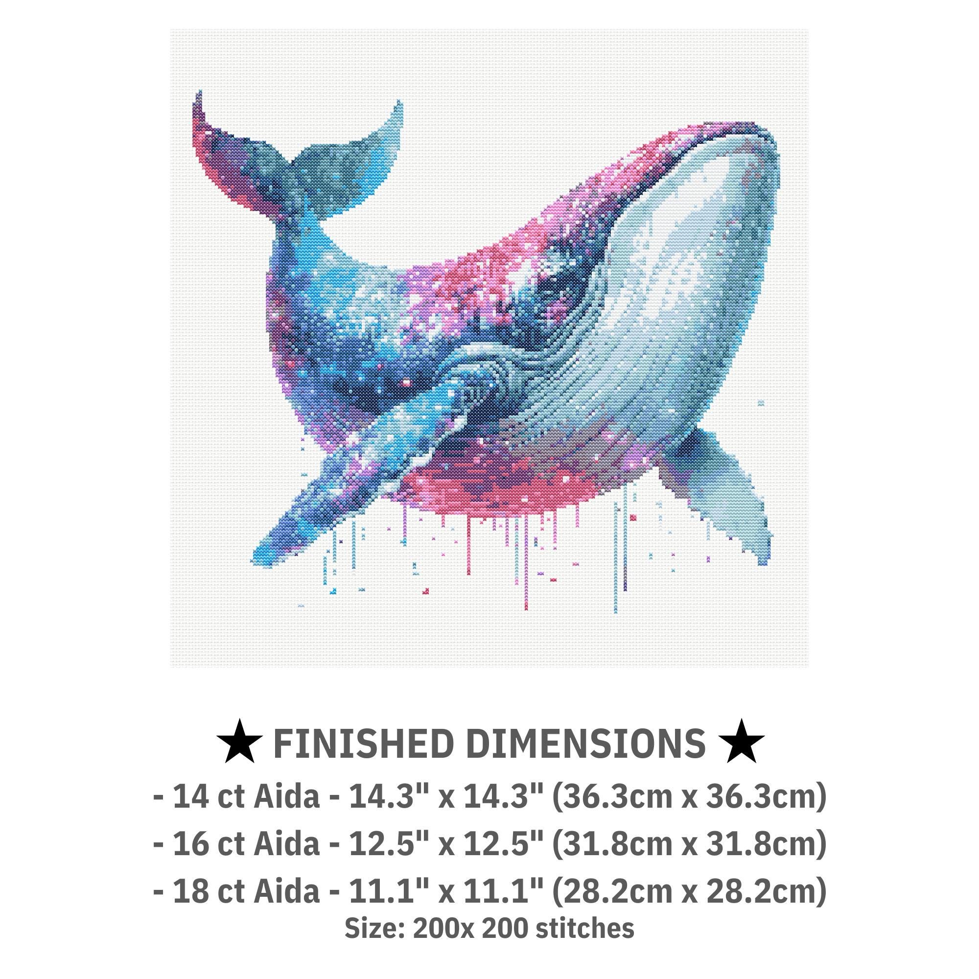 クジラのクロスステッチパターン、海の動物の刺繍デザイン