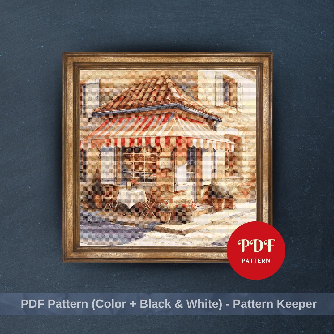 French Cafe Cross Stitch Pattern, Paris Bistro Embroidery Design,street ...