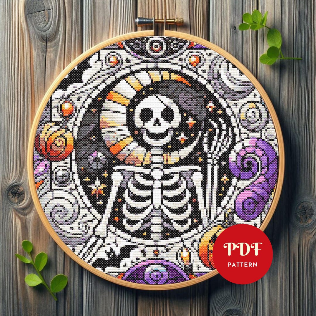 Halloween Skeleton Cross Stitch Pattern, Spooky Season Embroidery ...