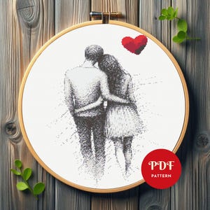 Romantic Couple Cross Stitch Pattern, Love Silhouette Embroidery Design, Valentine Needlepoint Chart, Easy Cross Stitch PDF Pattern, DIY