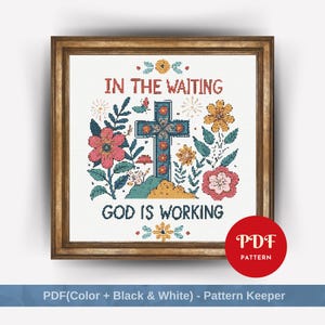 Christian Cross Stitch Pattern, Floral Faith Embroidery Design, Bible Quote Needlepoint Chart,Easy Cross Stitch PDF Pattern,Instant Download