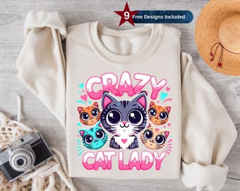 Crazy Cat Lady Png, Cat Sublimation Design, Kitten Clipart Png, Kitten Png, Cat Lover Png, T-Shirt Design, Instant Digital Download Png, DTF