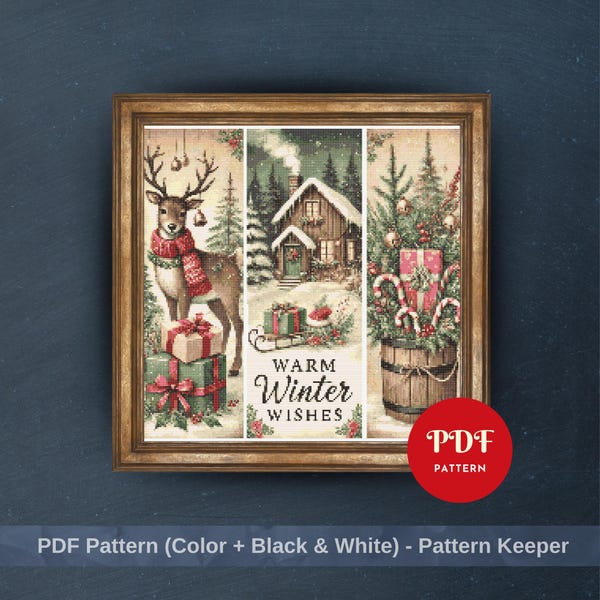 Christmas Cross Stitch Pattern,Warm Winter Wishes Embroidery Design, Needlepoint Chart, Easy Cross Stitch PDF Pattern, Instant Download, DIY