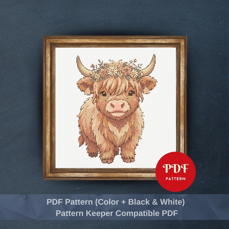 Highland Cow Cross Stitch Pattern PDF, Boho Animal Design (pattern ...