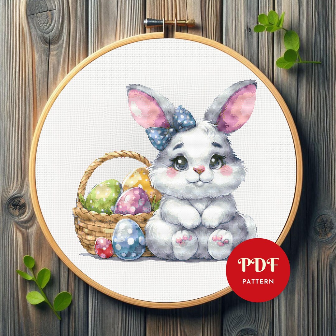 Easter Bunny Cross Stitch Pattern, Cute Rabbit Embroidery Design ...