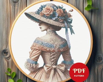 Victorian Lady Portrait Cross Stitch Pattern PDF, Vintage Embroidery (Pattern Keeper Compatible, Instant Download)