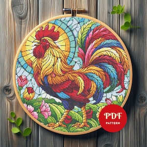 Rooster Cross Stitch Pattern, Farm Animal Embroidery Design, Chicken Needlepoint Chart, Easy Cross Stitch PDF Pattern, Instant Download,DIY