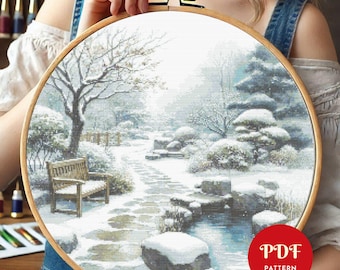 Winter Landscape Cross Stitch Pattern, Winter Embroidery Stitch Pattern, Snow Embroidery, Cross Stitch PDF Pattern File, Digital download