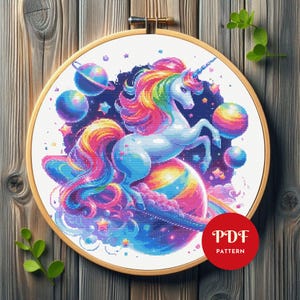 Neon Space Unicorn Cross Stitch Pattern,Kids Embroidery Design,Fantasy Needlepoint Chart, Easy Cross Stitch PDF Pattern,Digital Download,DIY