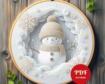 Snowman Cross Stitch Pattern, Cozy Winter Embroidery Design, Xmas Needlepoint Chart, Easy Cross Stitch PDF Pattern, Instant Download, DIY