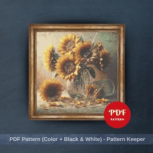 Sunflower Cross Stitch Pattern, Floral Bouquet Embroidery Design, Vase Needlepoint Chart, Easy Cross Stitch PDF Pattern,Instant Download,DIY