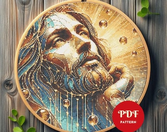Patrón de punto de cruz de Jesús, diseño de bordado religioso, gráfico de bordado cristiano, patrón de punto de cruz fácil en PDF, descarga instantánea, bricolaje
