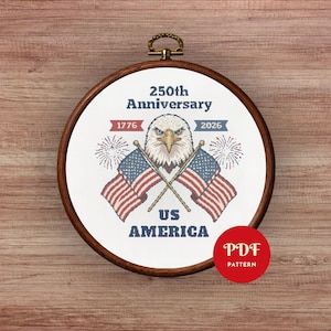 USA 250th Anniversary Cross Stitch Pattern PDF, Patriotic Design (Pattern Keeper Compatible, Instant Download)