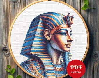 ファラオのクロスステッチパターン、古代エジプトの刺繍デザイン