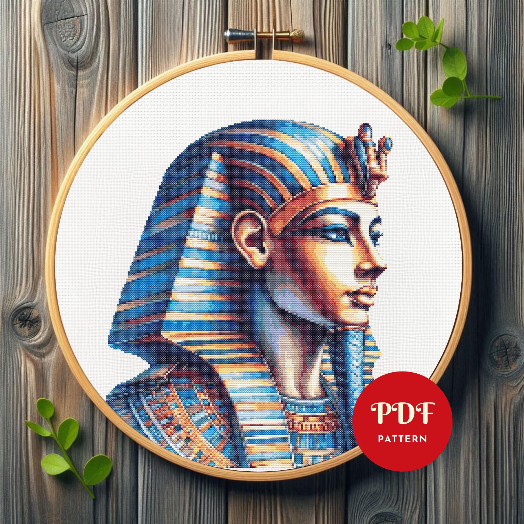 ファラオのクロスステッチパターン、古代エジプトの刺繍デザイン