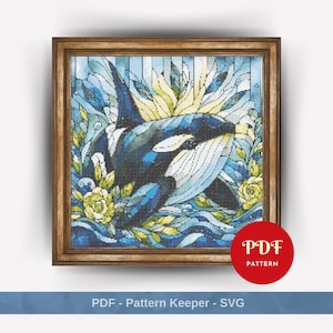 Stained Glass Whale Cross Stitch Pattern, Ocean Embroidery Pattern, Embroidery Design, Cross Stitch PDF Pattern File, Digital download