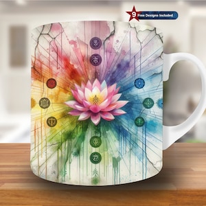 Chakra Mug Wrap, 11oz & 15oz Mug Template, Meditation Mug Sublimation Design, Coffee Mug Wrap Template, Digital Download PNG,Spiritual Gifts