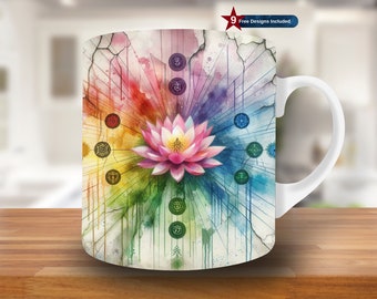 Chakra Mug Wrap, 11oz & 15oz Mug Template, Meditation Mug Sublimation Design, Coffee Mug Wrap Template, Digital Download PNG,Spiritual Gifts