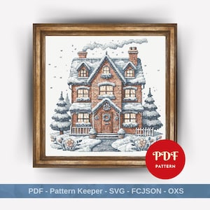 Vintage Winter House Cross Stitch Pattern, Village Embroidery Stitch Pattern, Snow Embroidery,Cross Stitch PDF Pattern File,Digital download