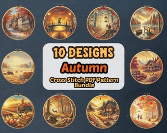 Autumn Cross Stitch Pattern Bundle, Fall Vibes Embroidery Design, Needlepoint Chart, Easy Cross Stitch PDF Pattern, Instant Download,DIY