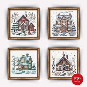 Winter House Cross Stitch Pattern Bundle, Village Embroidery Stitch Pattern, Snow Embroidery, Cross Stitch PDF Pattern File,Digital download
