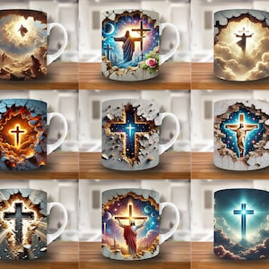 Puede incluir: Conjunto de 10 tazas de cer&aacute;mica blanca con diferentes dise&ntilde;os de cruces cristianas. Cada taza presenta un dise&ntilde;o de cruz diferente con un tema religioso. Las tazas son perfectas para caf&eacute;, t&eacute; o chocolate caliente.