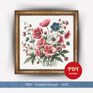 Wilde bloemen kruissteekpatroon, bloemenborduurpatroon, bloemenborduurontwerp, pdf-patroonbestand kruissteek, digitale download