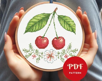 Cherry Cross Stitch Pattern PDF, Summer Fruit Design (Pattern Keeper Compatible, Instant Download)