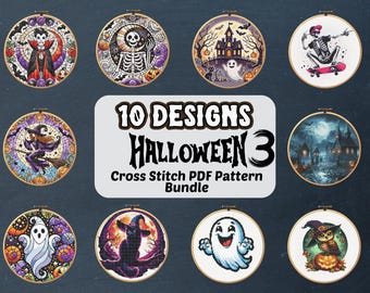 Halloween Kreuzstichmuster Bundle, Gruseliges Stickmuster, Herbst Stickvorlage, einfaches Kreuzstichmuster PDF, Sofort-Download