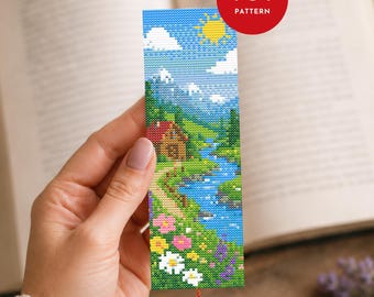 Countryside Cottage Bookmark Cross Stitch Pattern PDF, Landscape Design (Pattern Keeper Compatible, Instant Download)
