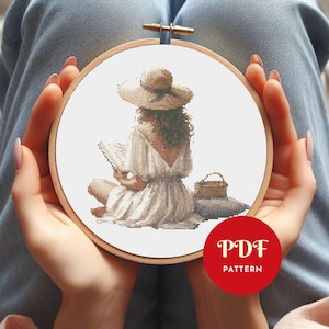 Girl Reading Book Cross Stitch Pattern, Positive Embroidery Design, Woman Needlepoint Chart,  Cross Stitch PDF Pattern, Instant Download,DIY