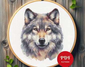 Wolf Cross Stitch Pattern, Wild Animal Embroidery Pattern, Animal Embroidery Design, Wolf Cross Stitch PDF Pattern File, Digital download