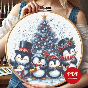 Christmas Penguins Cross Stitch Pattern, Holiday Embroidery Design, Needlepoint Chart, Easy Cross Stitch PDF Pattern, Instant Download, DIY