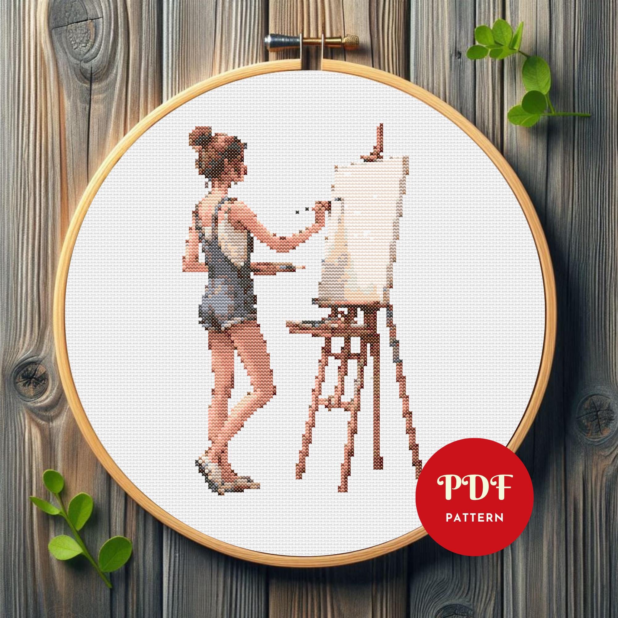 女の子のアートクロスステッチパターン、絵画刺繍デザイン、女性の