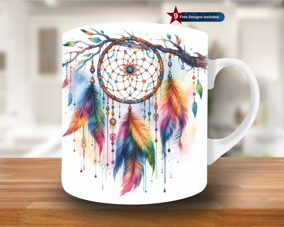 Dreamcatcher Mug Wrap, 11oz & 15oz Mug Template, Native American Symbol Mug Sublimation Design, Mug Wrap Template, Digital Download PNG
