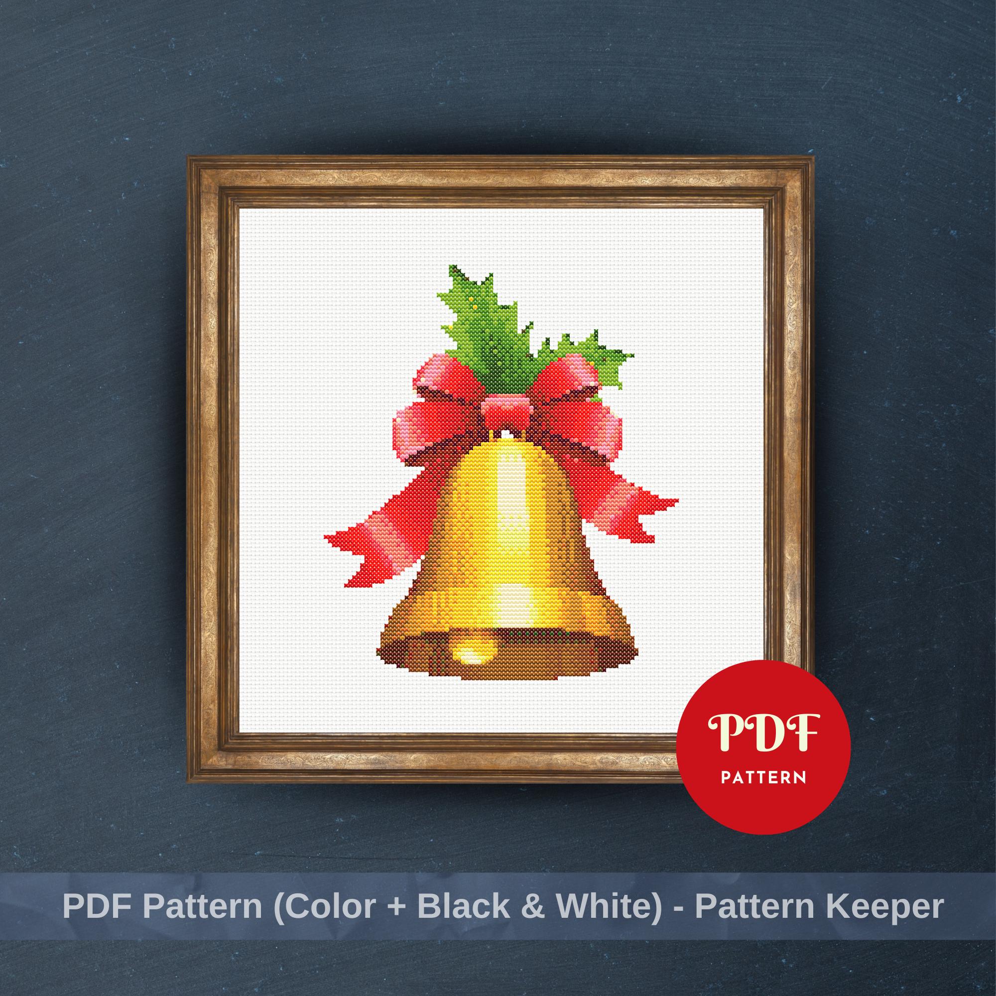 Christmas Bell Cross Stitch Pattern, Holiday Embroidery Design