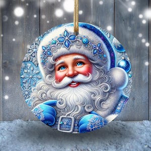 3D Cozy Santa Christmas Ornament, Christmas Sublimation Designs, Christmas Round PNG, Template Design, Instant Digital Download PNG, Blue