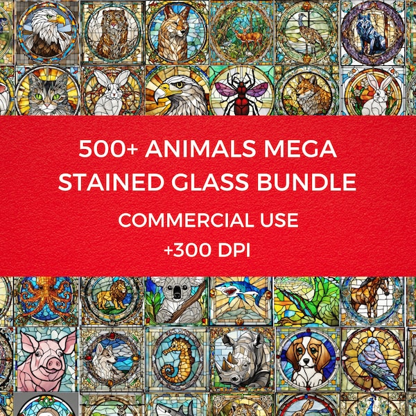 Animals Stained Glass Bundle PNG - High-Resolution - Commercial Use,  Digital Paper, Stained Glass Pattern, Faux Stained Glass, paper, PNG