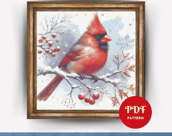 Cardinal Bird on Branch Cross Stitch Pattern, Winter Embroidery Pattern, Embroidery Design, Cross Stitch PDF Pattern File, Digital download