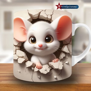 3D Cute Mouse Hole in a Wall Mug Wrap, 11oz & 15oz Mug Template,Rat Mug Sublimation Design, Coffee Mug Wrap Template, Digital Download PNG